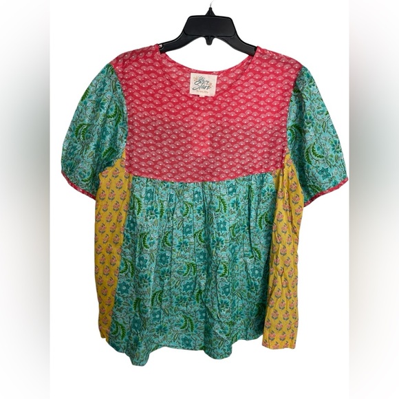 NWT Layerz Clothing Oh My Stars Mixed Print Short Sleeve 100% Cotton Top Size M - Picture 2 of 12